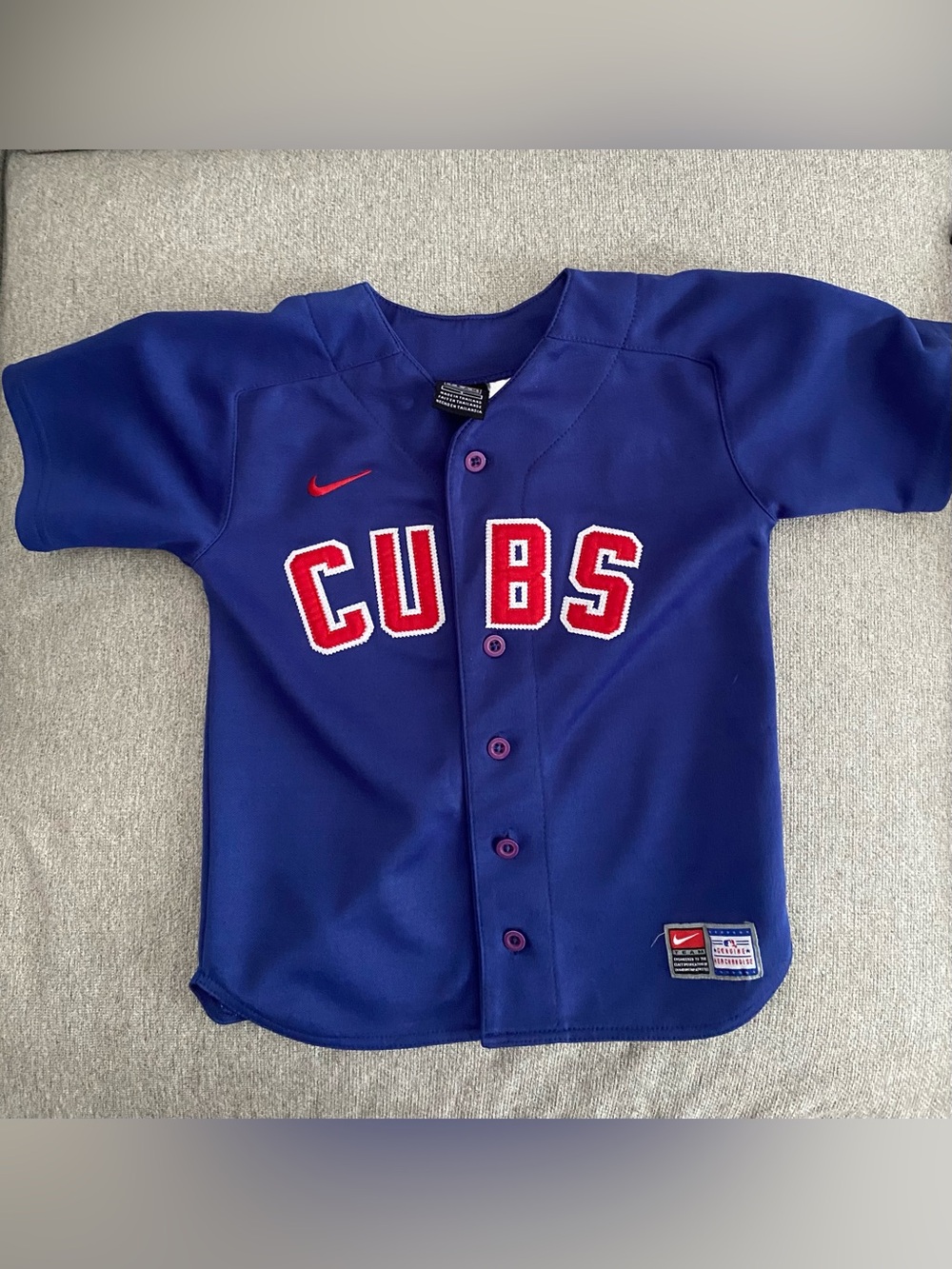 Nike Kids Chicago Cubs Royal Blue Button Jersey with Red & White Lettering